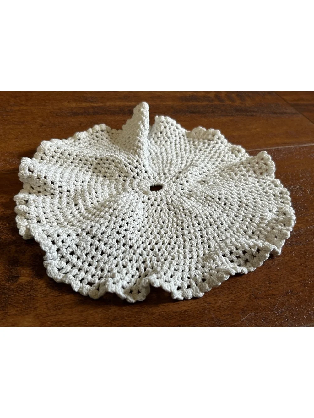 Hand Crocheted Small Round Cream Doily with Ruffled Edges
